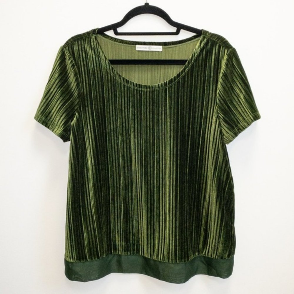 VINTAGE Green Velvet Ribbed Short Sleeve Top
